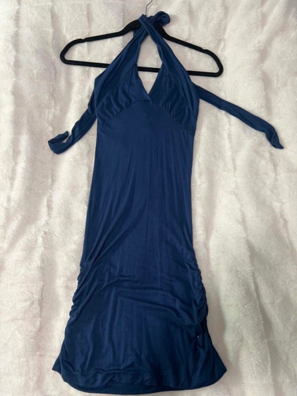 Vintage Y2K dark blue crisscross halter dress, small